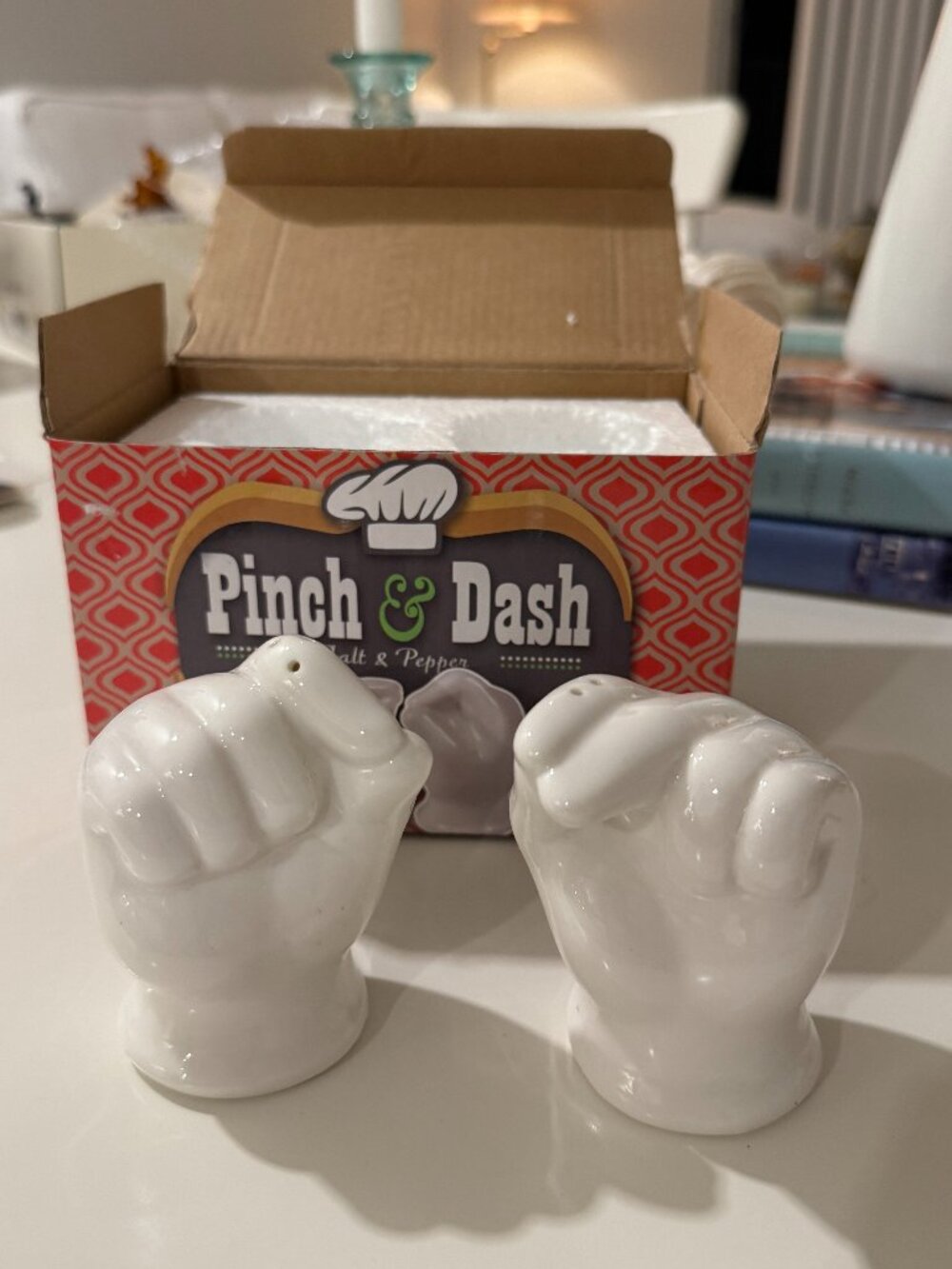 Pinch and Dash White Ceramic Hand Shaped Salt & Pepper Shaker Set